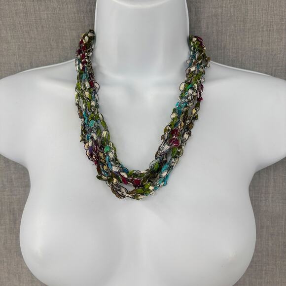 Pair of Colorful Boho Artistic Multi-Strand‎ Ribbon Yarn Necklaces – Set of 2 - Picture 2 of 10